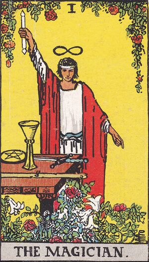 A tarot deck and journal on a wooden table