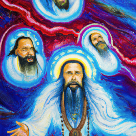 A hierarchy of luminous figures in painterly style
