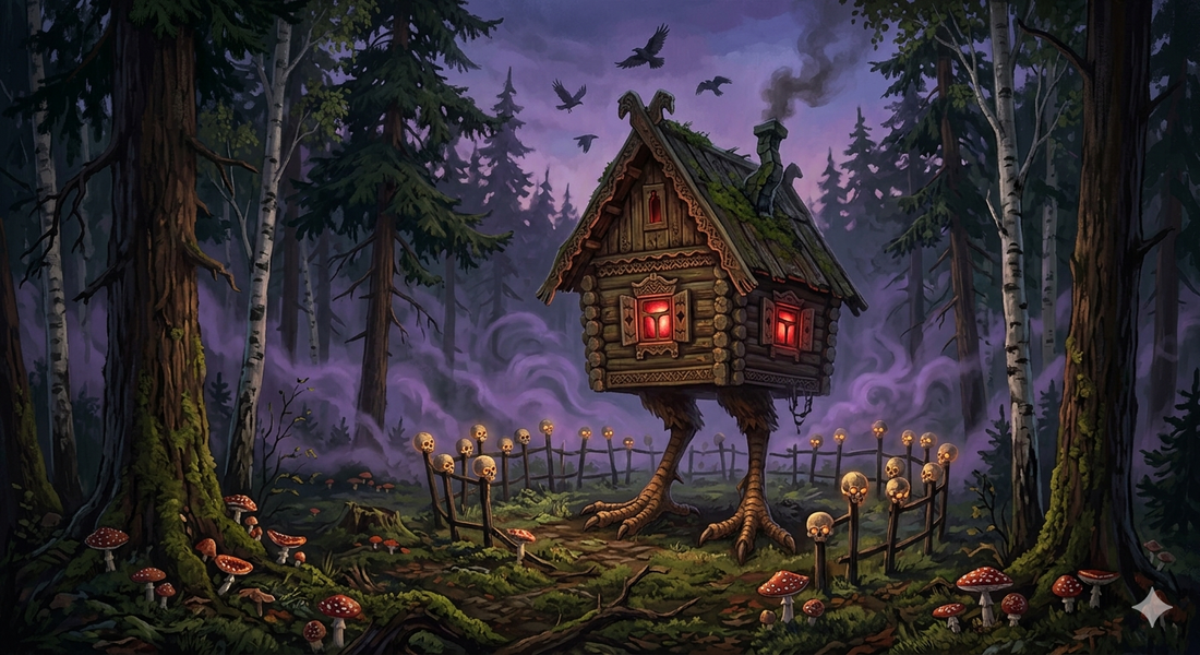 Baba Yaga's hut at twilight