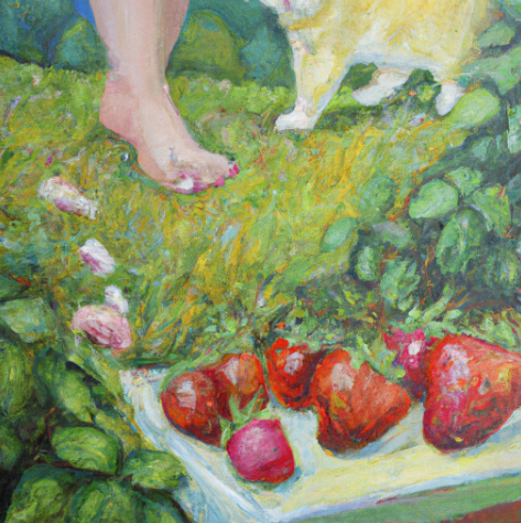 Bare feet on cool earth, grounding