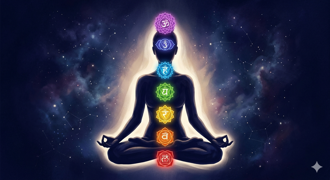 Chakra body diagram — the seven centers, plainly