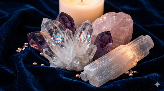 A small cluster of crystals on dark velvet