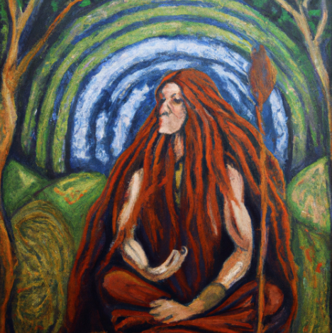 A druid in painterly forest light