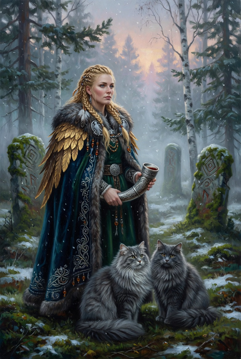 Freya with her cats — practical Norse magic