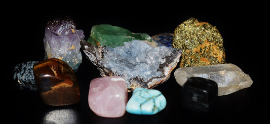 Polished crystals catching candlelight