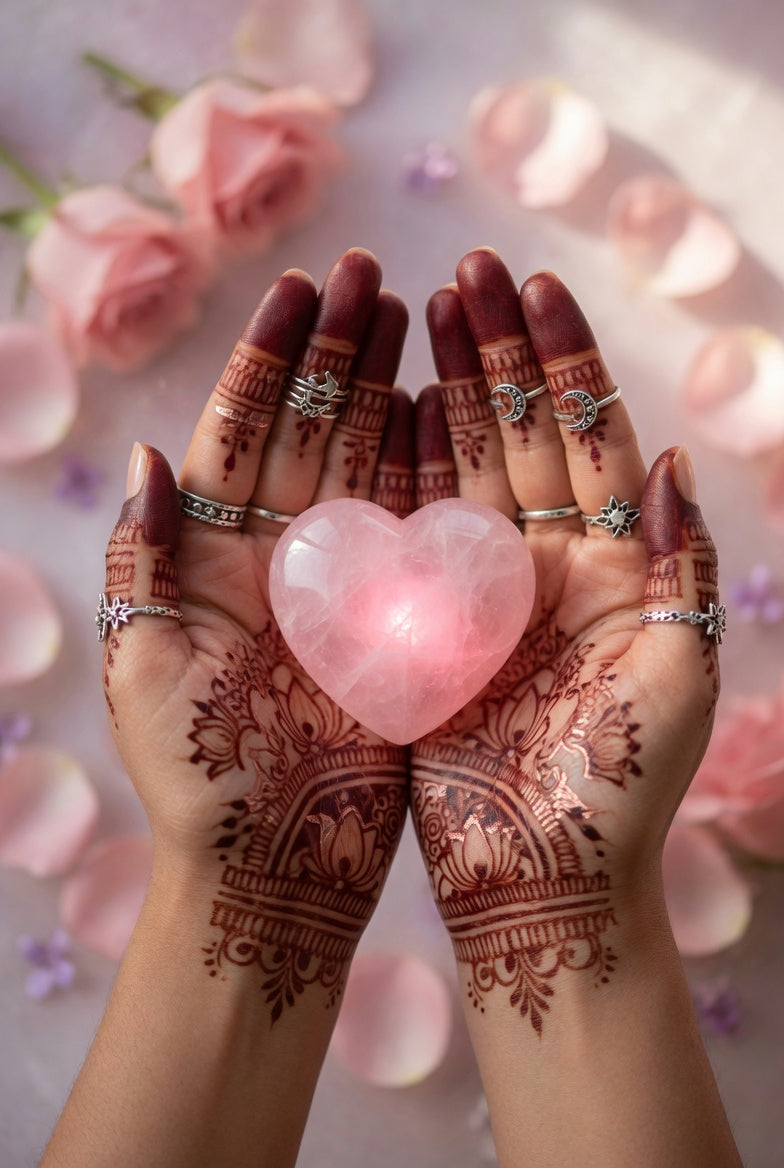 Hands marked with intricate henna patterns
