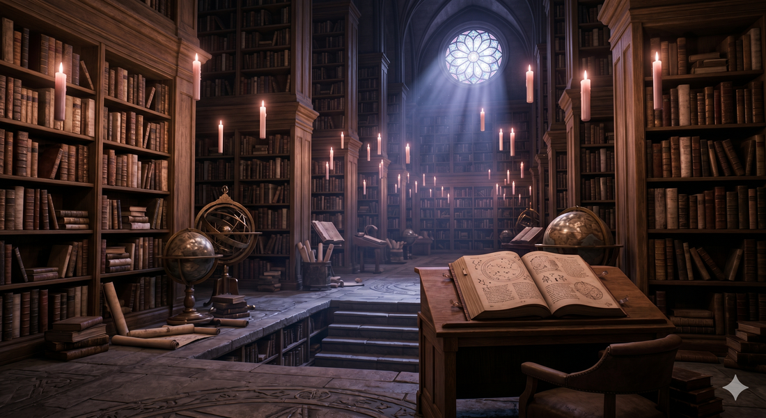 A mystical library vault where every name is filed and remembered