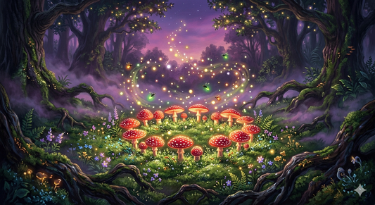 A fairy mushroom ring at twilight