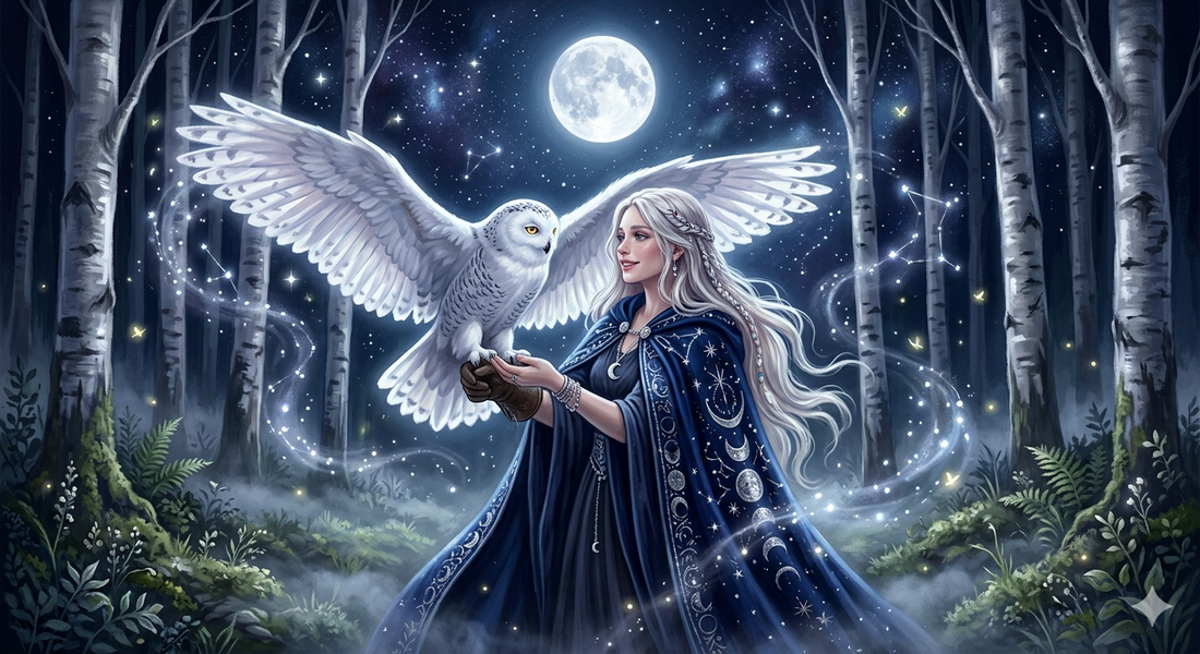 An owl familiar in moonlight