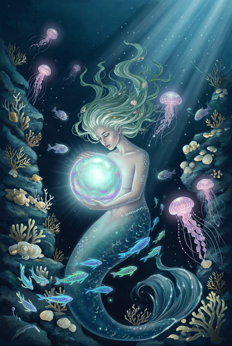 A bioluminescent siren on the Sea of Unheard Sounds