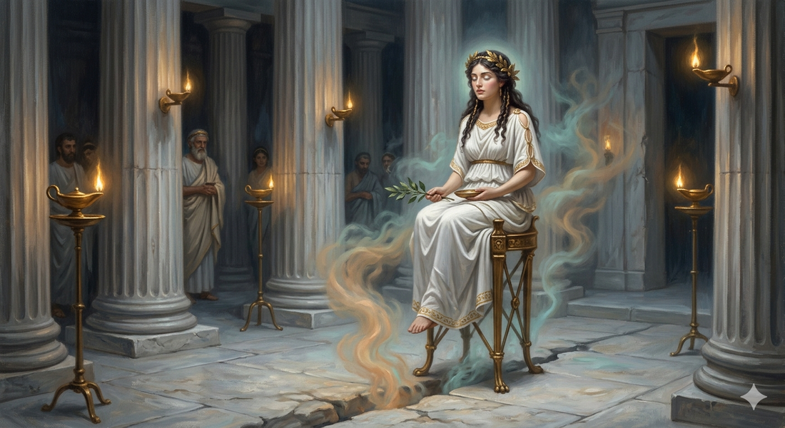 The Oracle of Delphi at the seat of revelation