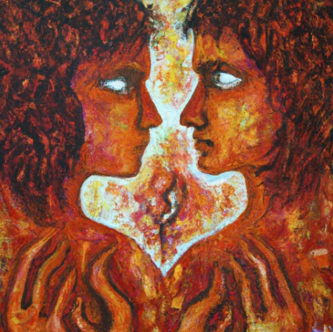 Two figures with overlapping auras, painterly