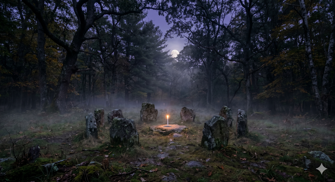 A stone circle in a forest clearing