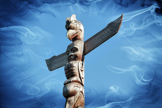 Carved totem figures, animal spirit guardians