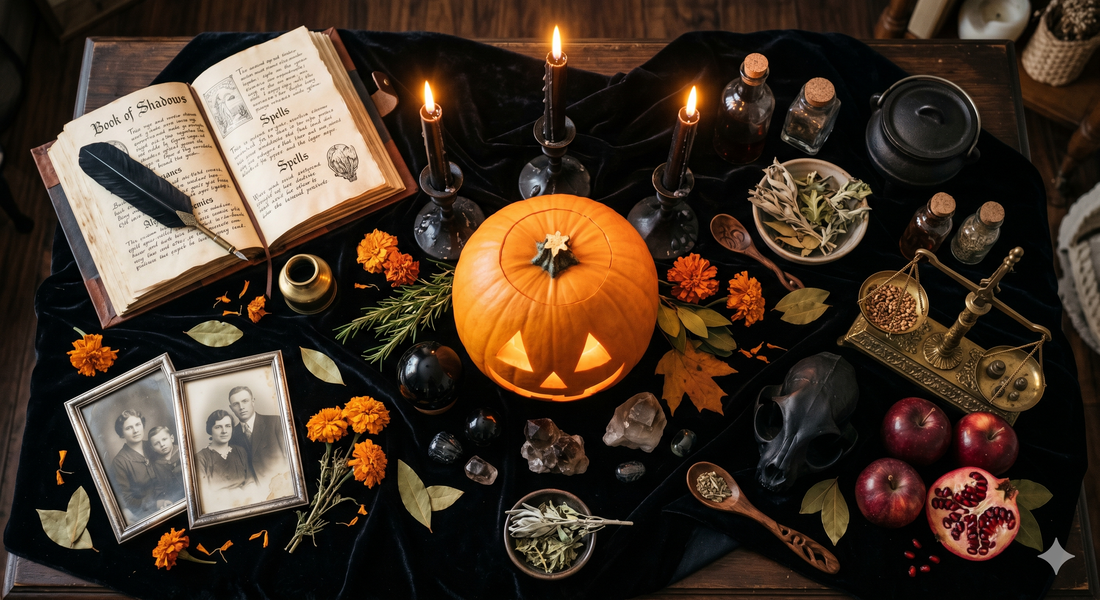 A yule winter altar at the threshold of the year